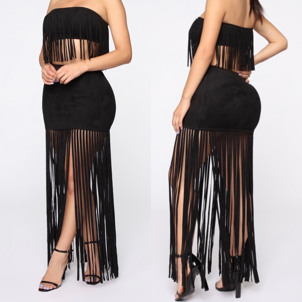 Fringe Festival Skirt Set Outfit Suede Size S